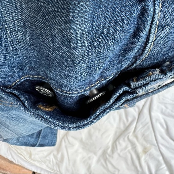 AG Straight Leg Selvedge Jeans Distressed Ripped Knees Medium Blue Wash - Picture 8 of 11